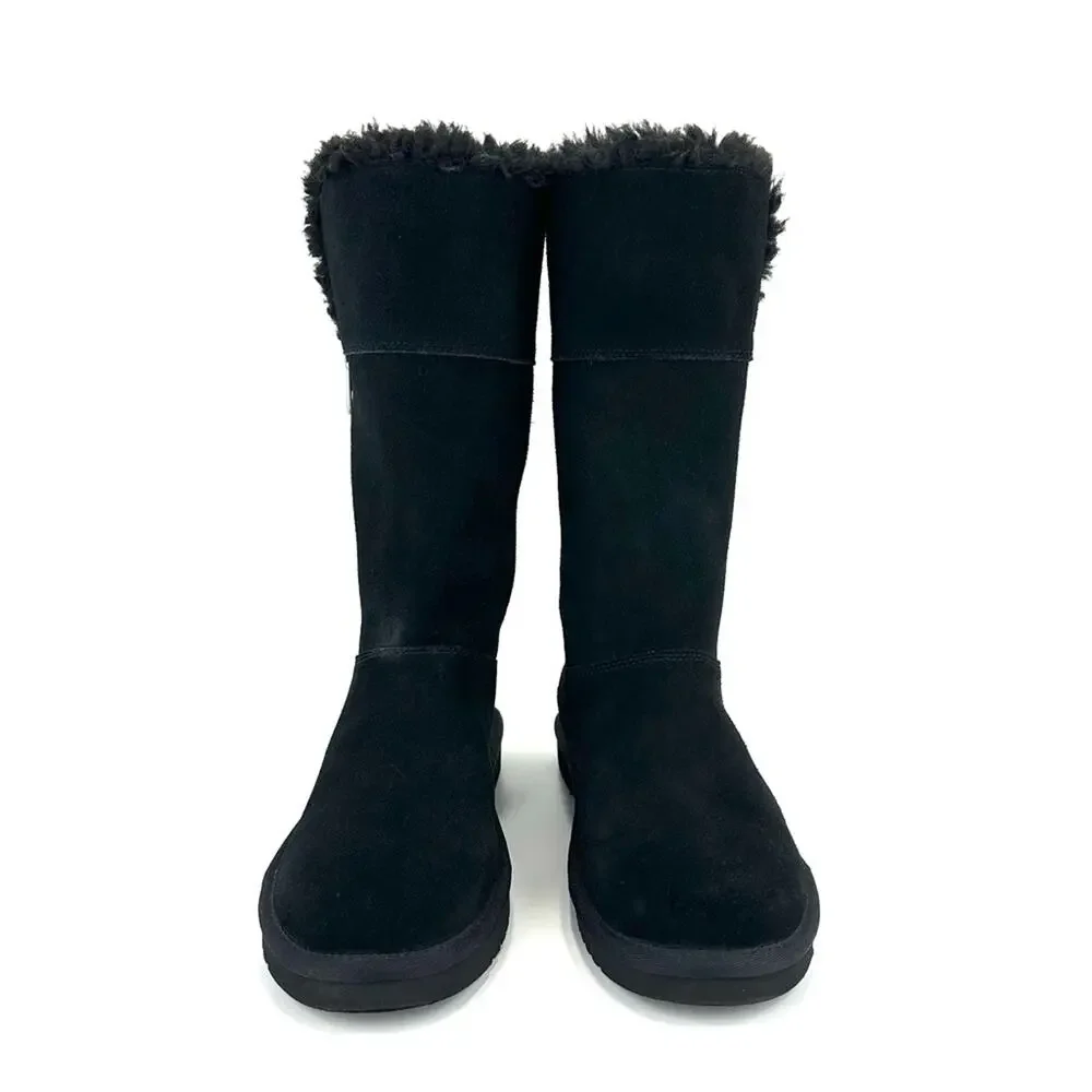 Koolaburra By Ugg Black Winter Boot Size 7 Suede Wool Lining Foldable Tall/Short